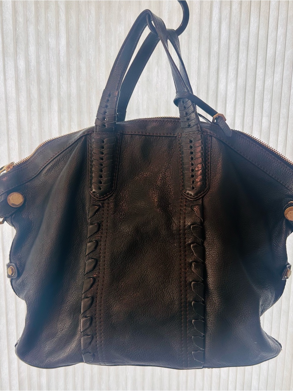 orYANY Black Pebbled Leather Braided-Detail Tote